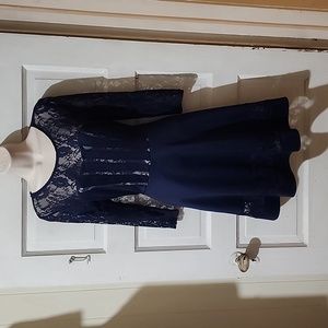 Point Navy 3/4 Sleeve Fit&Flare Dress L Jrs